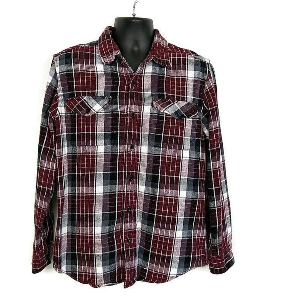 American Eagle Mens sz L Shirt Red Plaid Classic Fit‎ Long Sleeve Collar Flannel